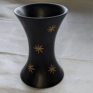 Hand Carved Etched Mango Wood Vase MCM-style Stars/Made In Jamaica 6in Tall